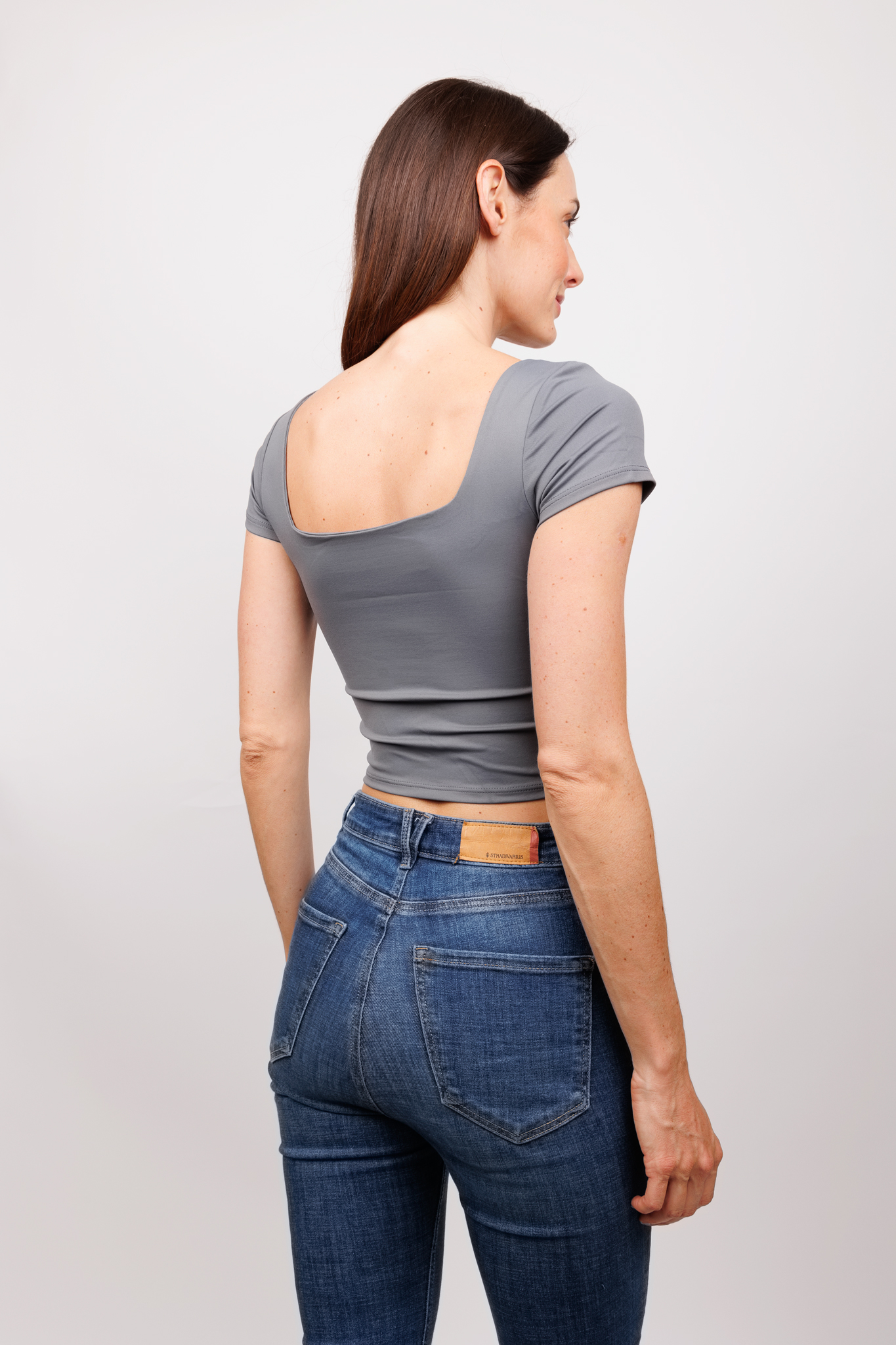 Blusa Juvenil Dama Slim Fit nylon Top Manga Corta Escote Cuadrado