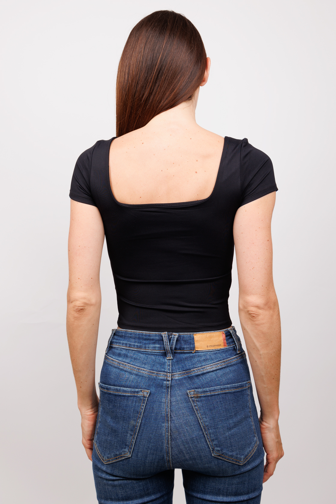 Blusa Juvenil Dama Slim Fit nylon Top Manga Corta Escote Cuadrado