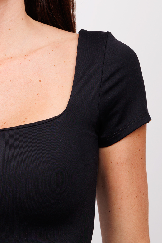 Blusa Juvenil Dama Slim Fit nylon Top Manga Corta Escote Cuadrado