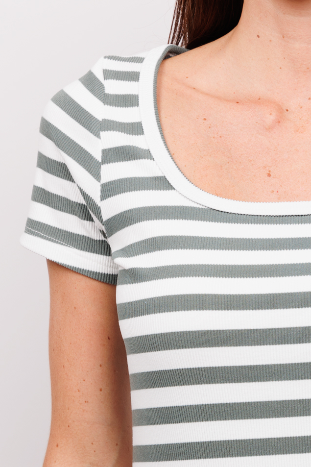 Blusa Juvenil Dama Slim Fit Top Manga Corta Escote Cuadrado