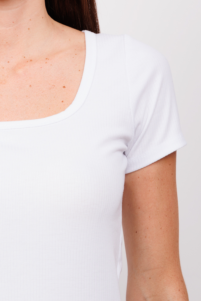 Blusa Juvenil Dama Slim Fit Top Manga Corta Escote Cuadrado